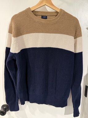 J. Crew Men’s Colorblock Crewneck Sweater — Navy, Cream, Tan